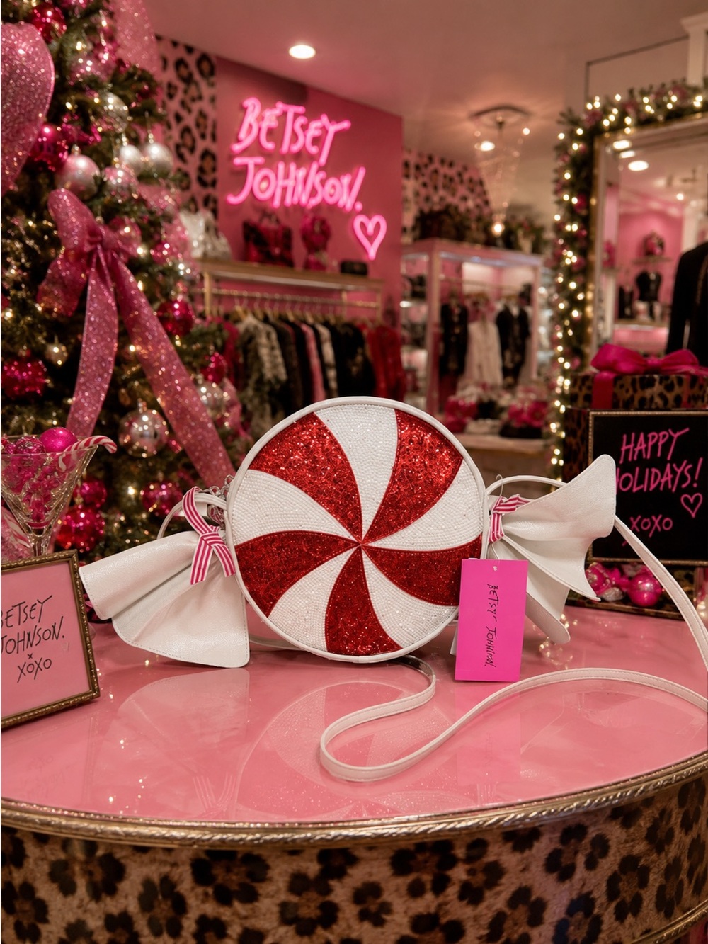 Betsey Johnson Red & White Glitter Peppermint Candy Crossbody